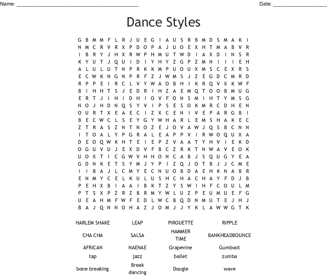 Dance Styles Word Search - Wordmint