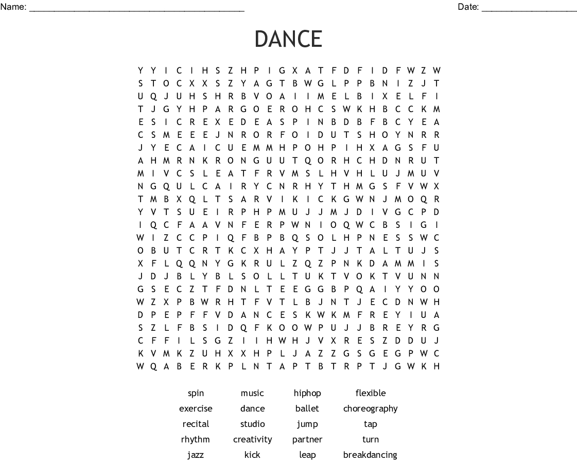 Dance Word Search - Wordmint