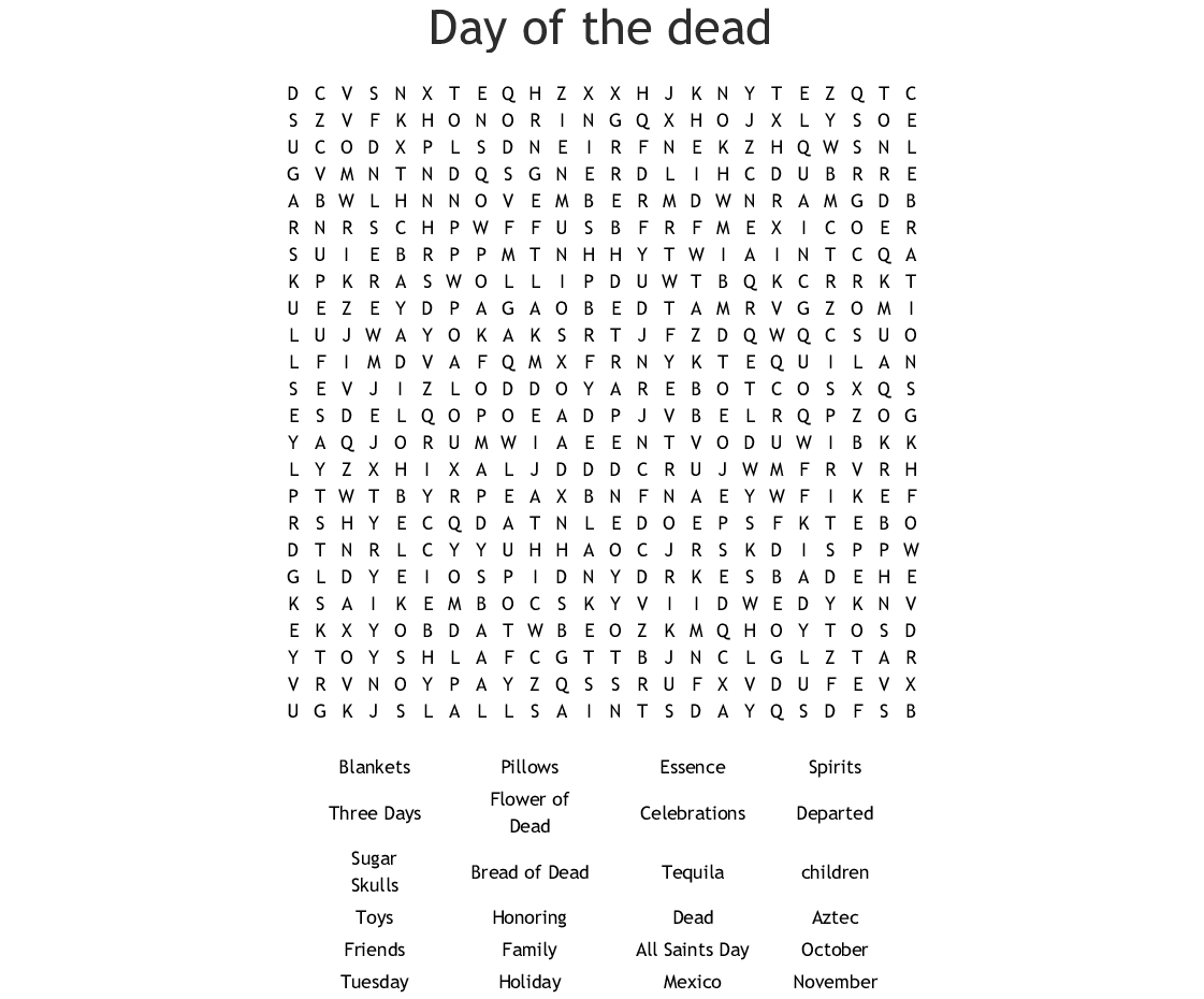 Day Of The Dead Word Search - Wordmint