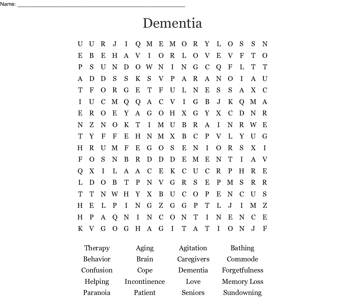 Dementia Word Search - Wordmint