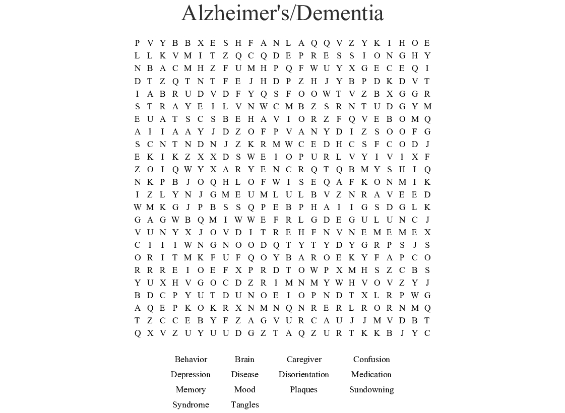 Free Printable Word Searches For Dementia Patients | Word ...