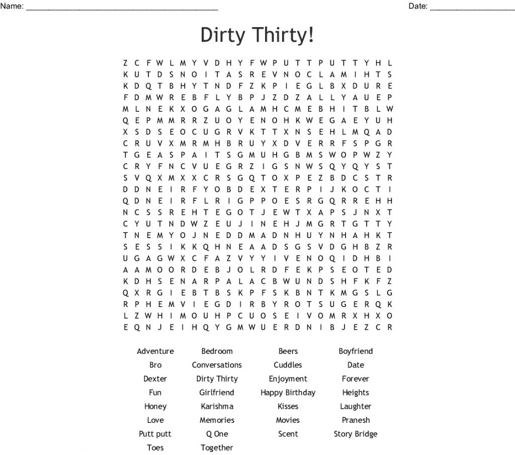 Dirty Thirty Word Search Wordmint Word Search Printable