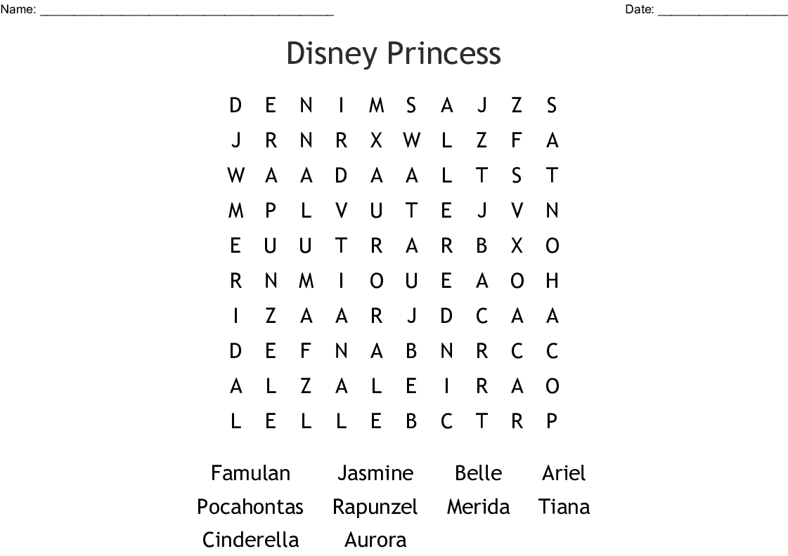 Disney Princess Word Search - Wordmint