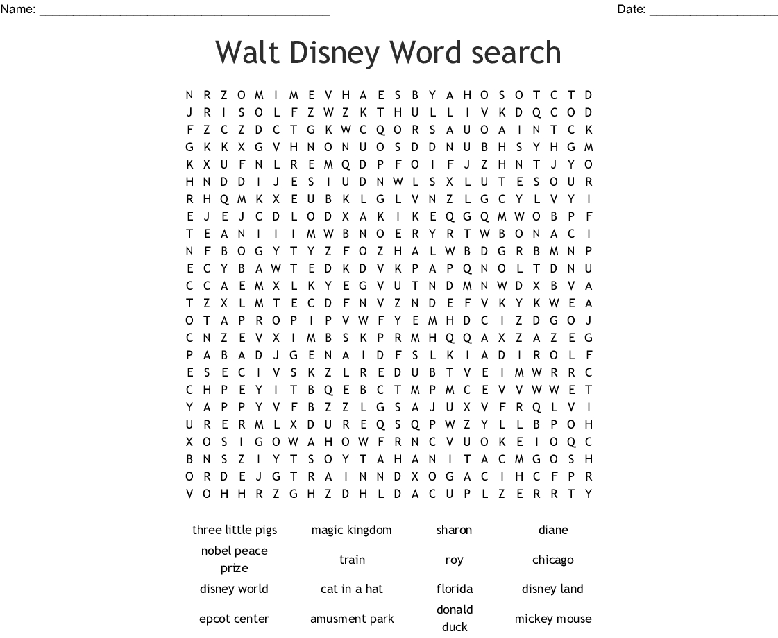 Disney World Word Search - Wordmint