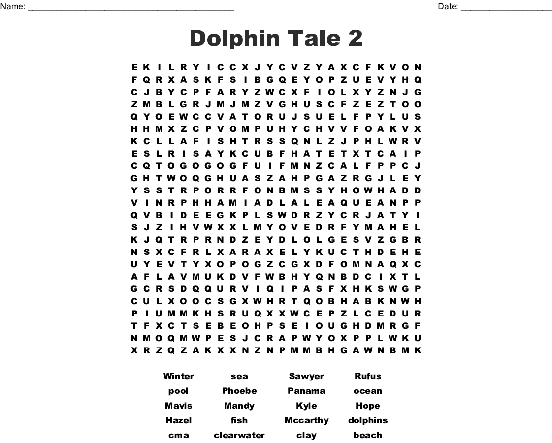 Dolphin Tale 2 Word Search - Wordmint