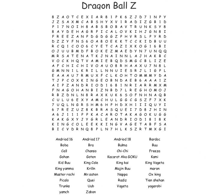 Dragon Ball Z Word Search Printable