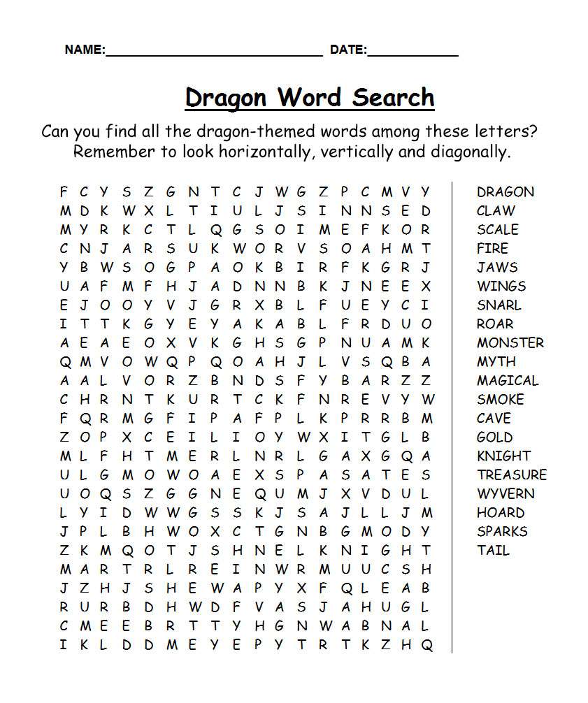 Dragon Word Search | Rooftop Post Printables