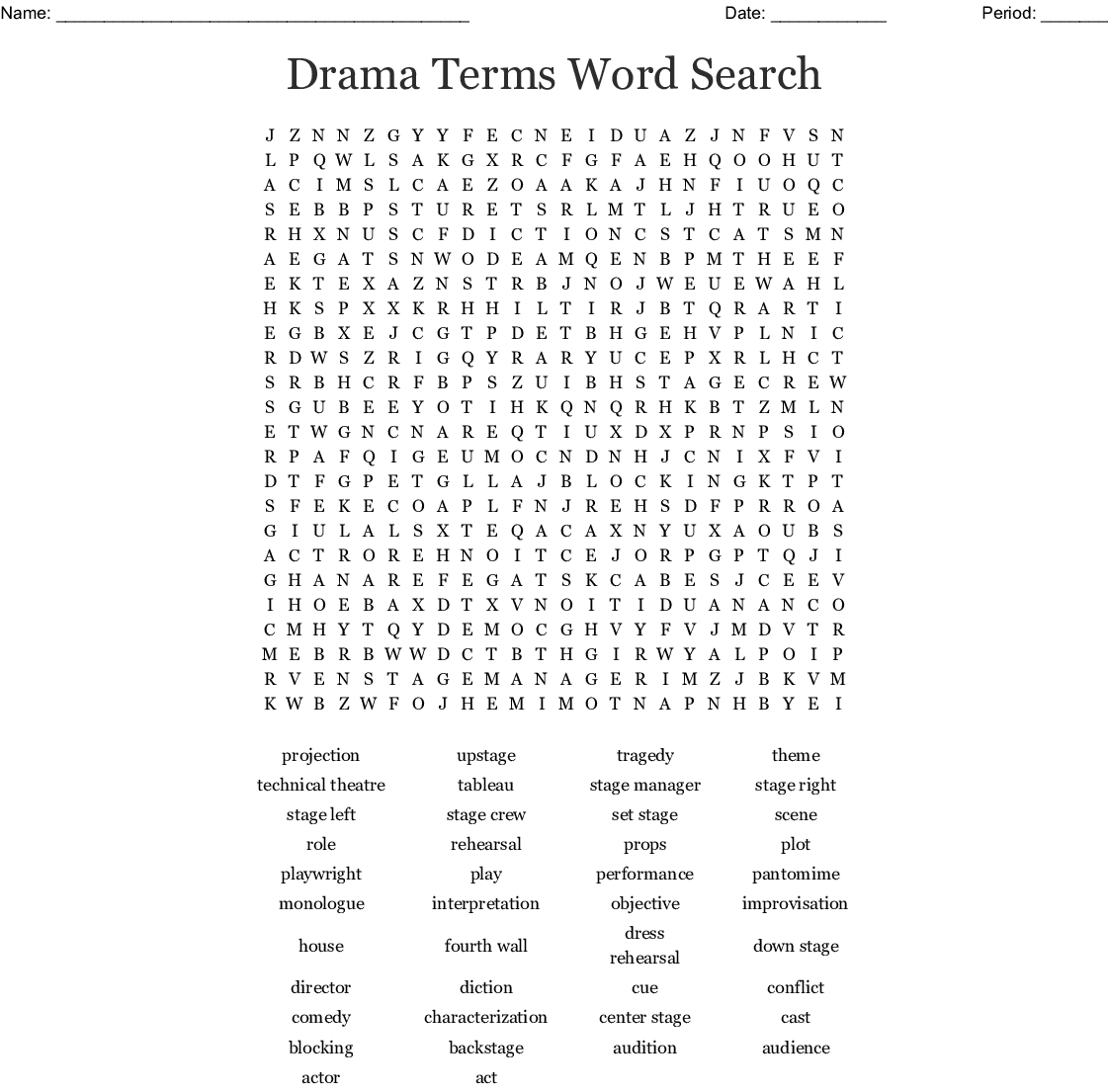 Drama Elements Word Search - Wordmint