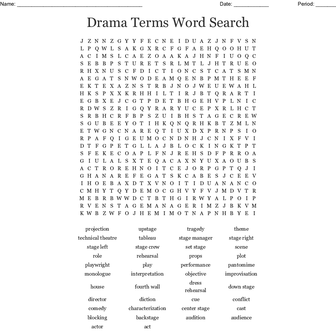 Drama Terms Word Search Answer Key