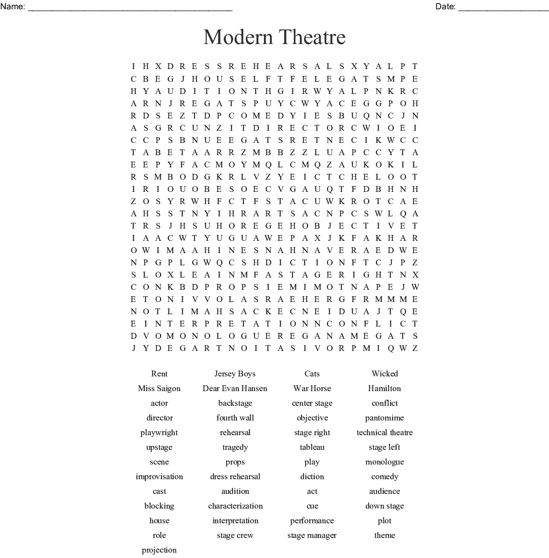 Drama Terms Word Search - Wordmint