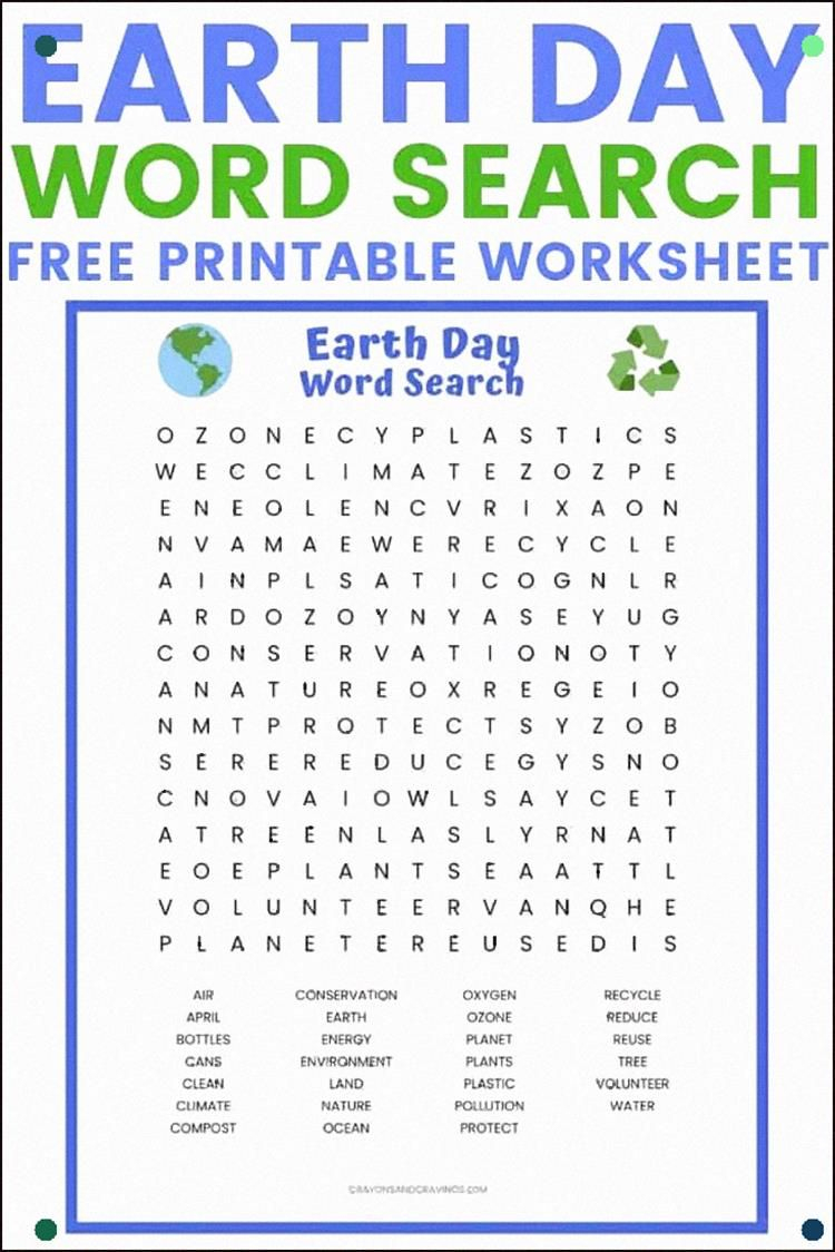Earth Day Word Search Printable Worksheet With 27 Earth Day