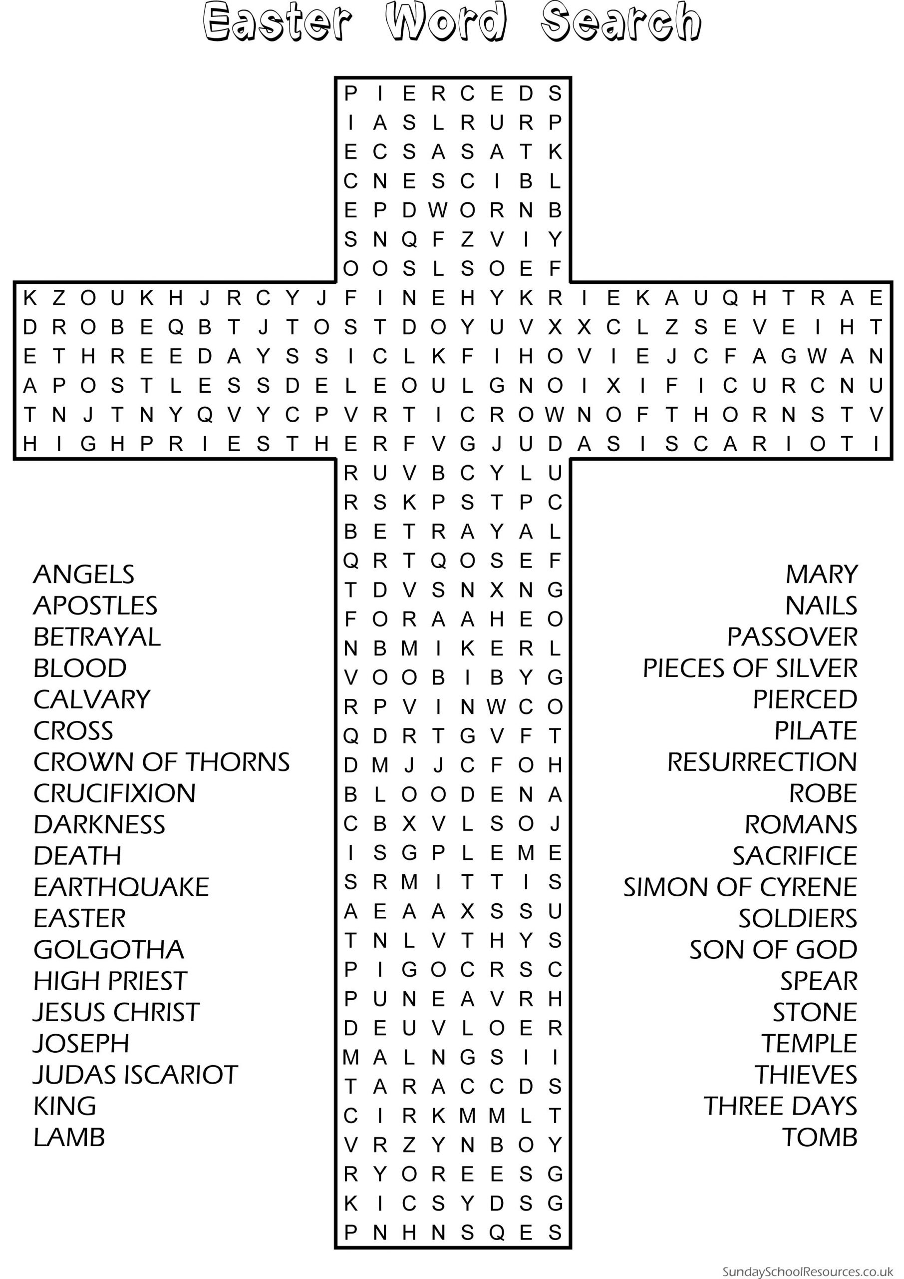 Easter Word Search - Sunday School Activity Website Has Good
