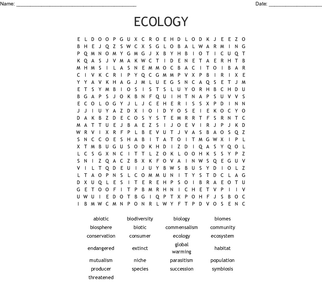 Ecology Word Search - Wordmint