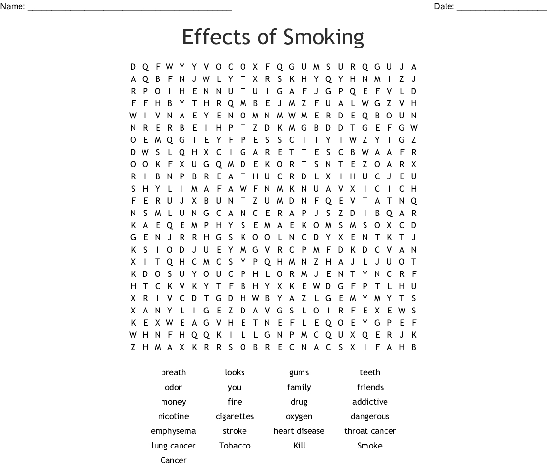 Effects Of Smoking Word Search - Wordmint