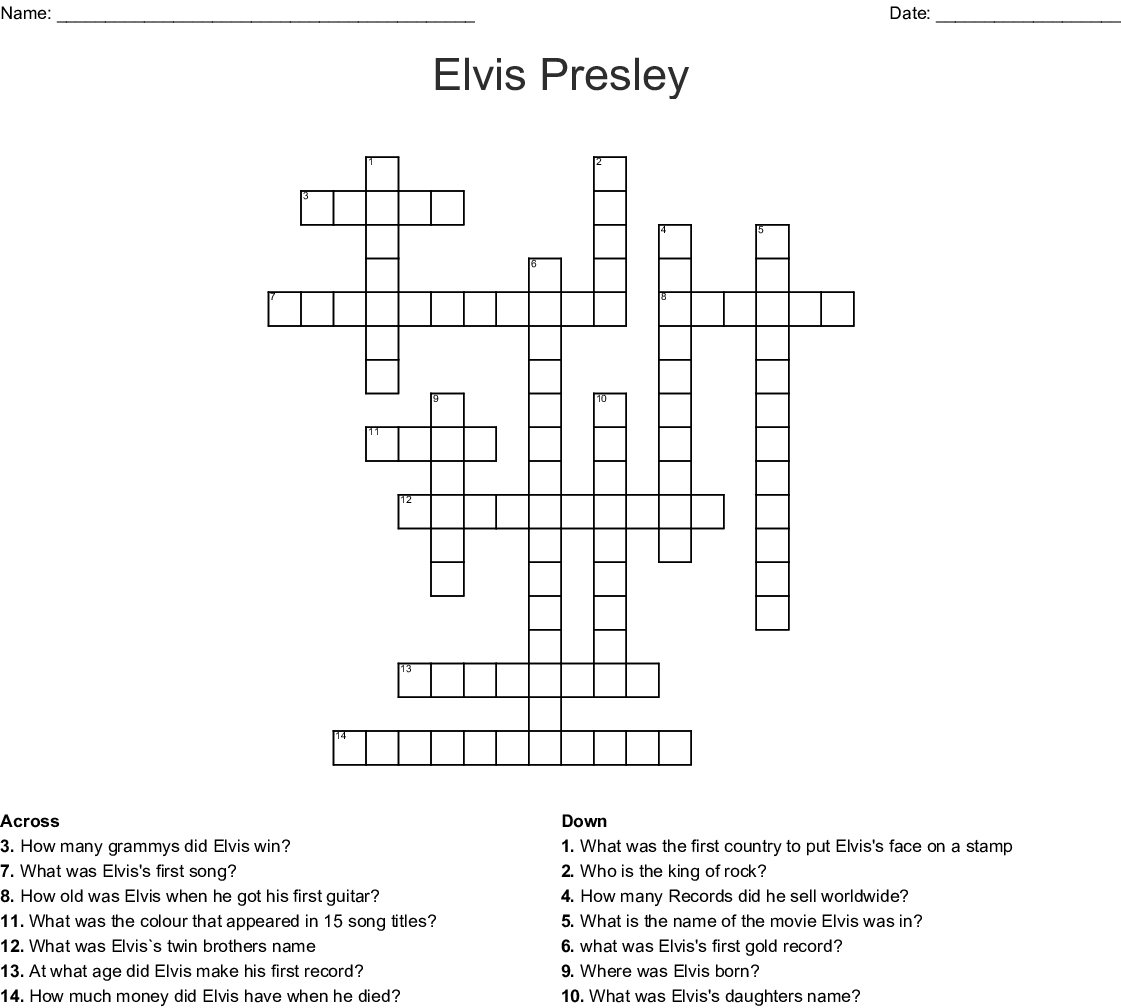 Elvis Presley Word Search - Wordmint