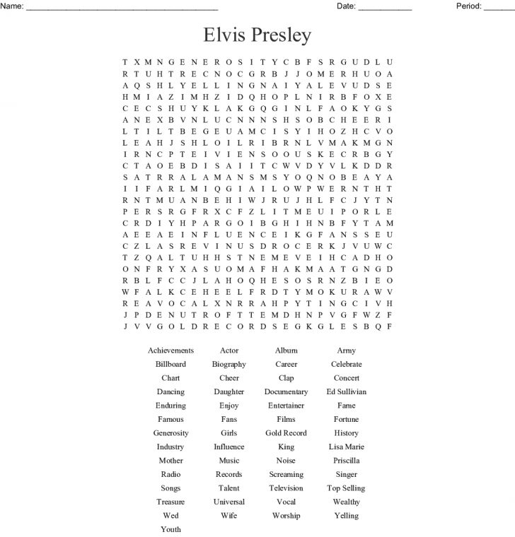 Elvis Word Search Printable