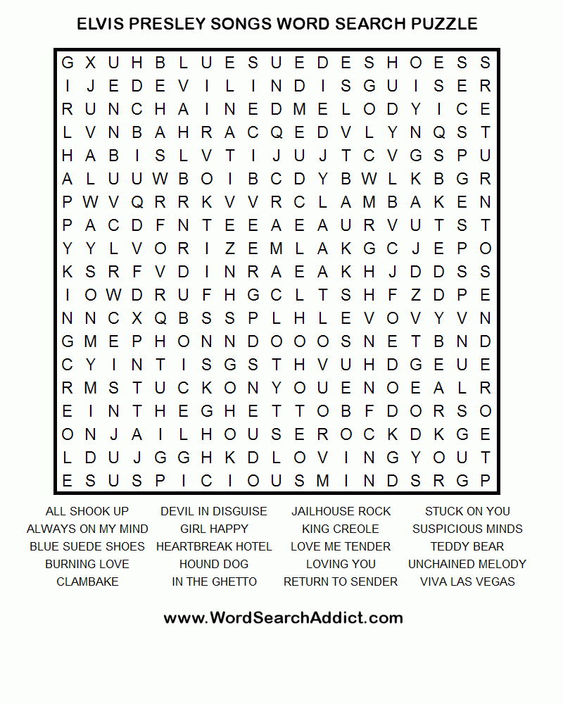 Elvis Songs Word Search Puzzle | Word Puzzles, Word Search