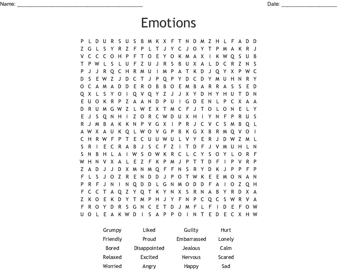 feelings and emotions wordsearch with key english esl word search