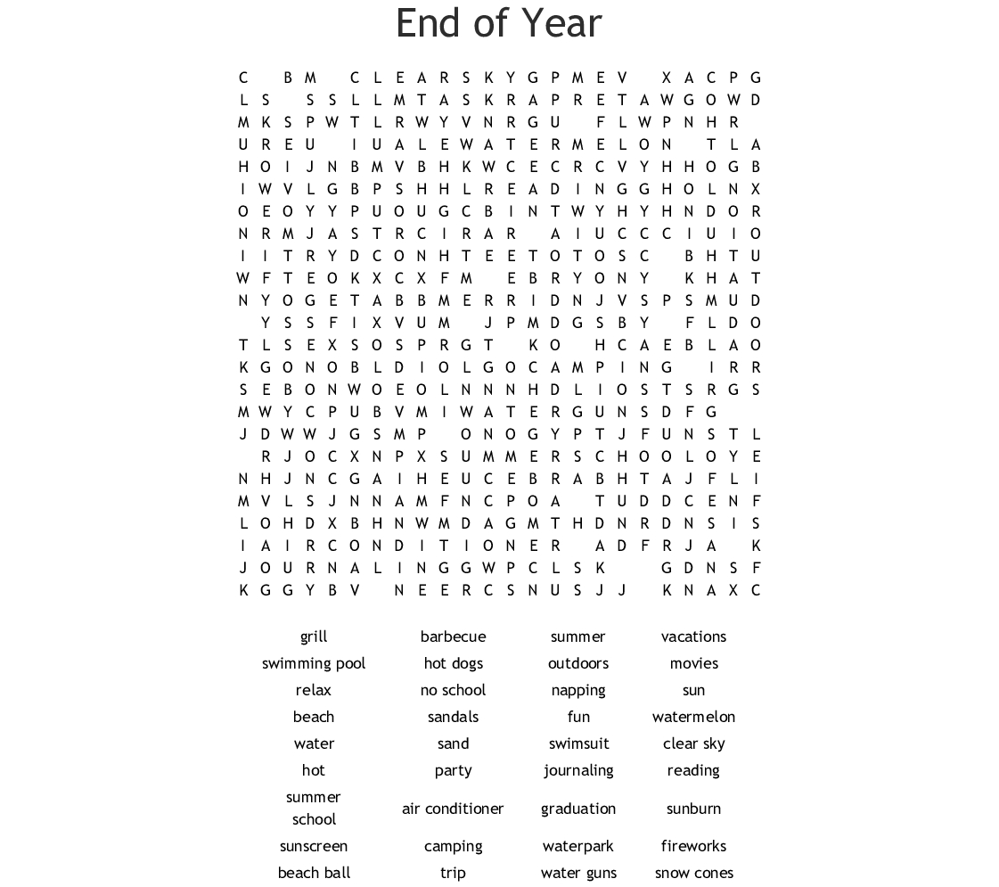 Printable End Of School Year Word Search Word Search Printable