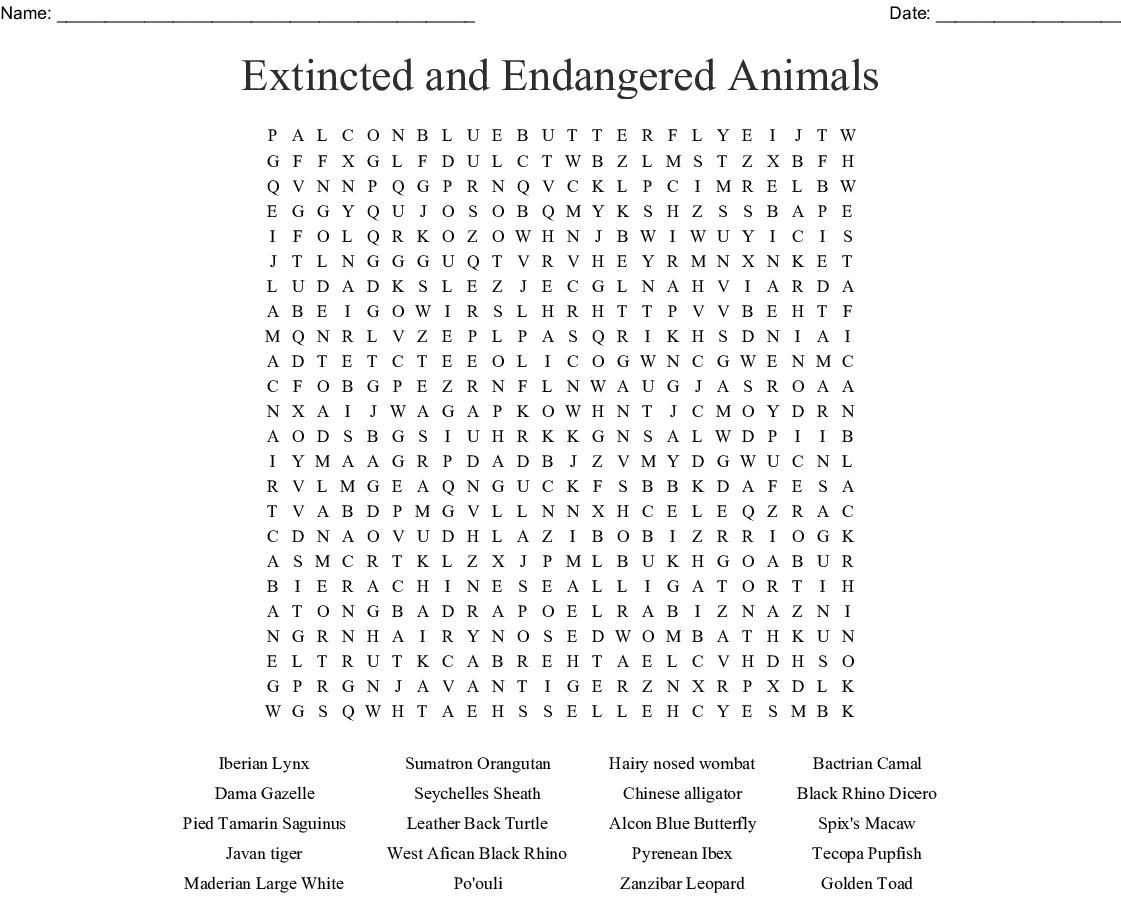 Endangered Species Word Search - Wordmint