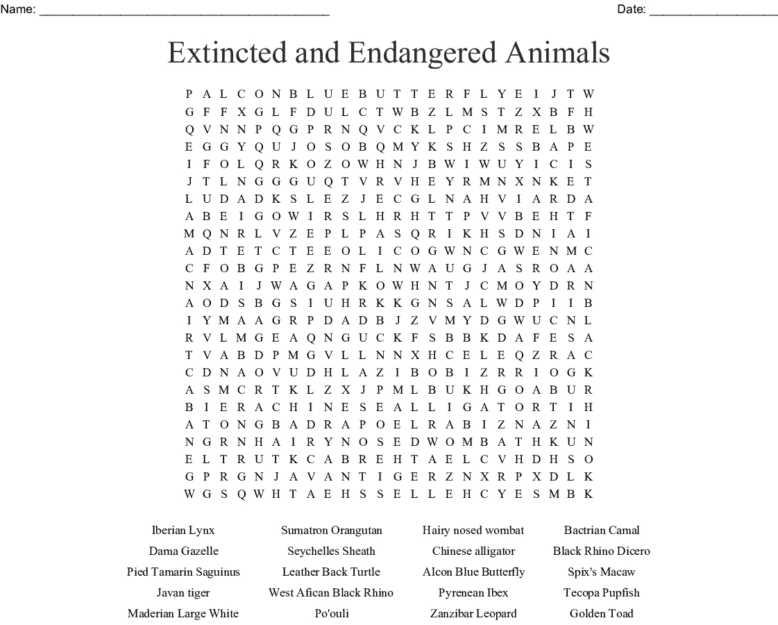 endangered animal word search printable word search printable