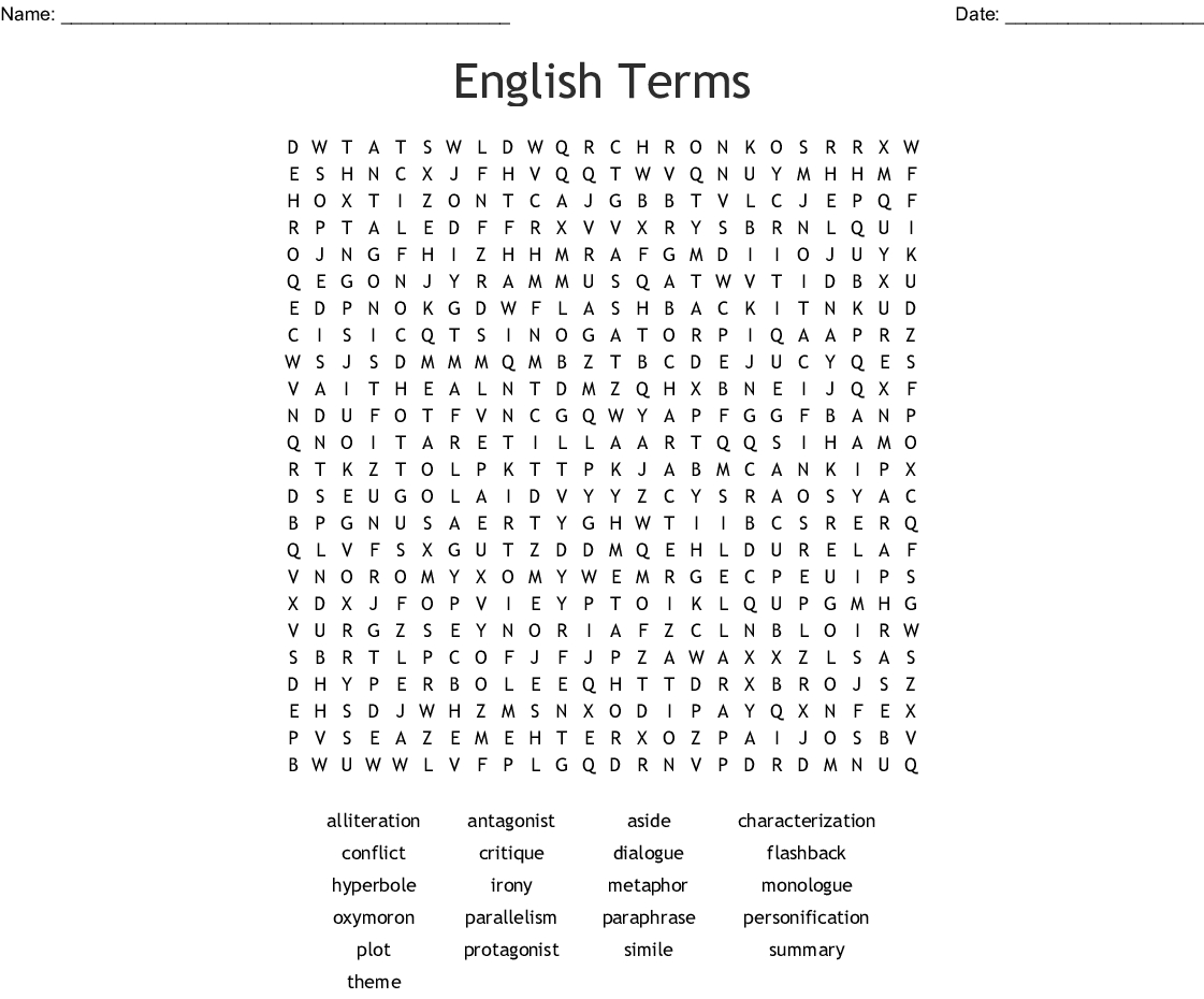 English Terms Word Search - Wordmint