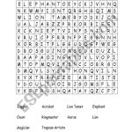 English Worksheets: Circus Wordsearch