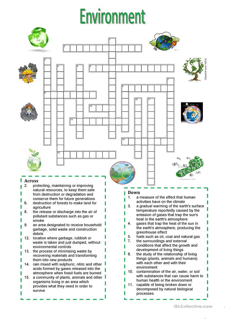 Environment - Crossword Puzzle - English Esl Worksheets For