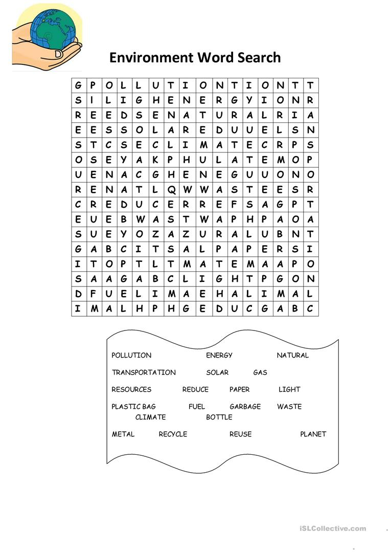 Environment Wordsearch - English Esl Worksheets For Distance