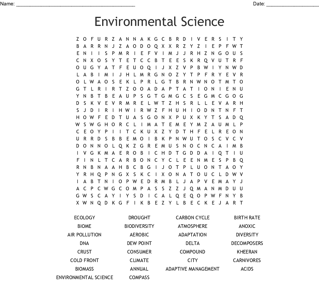 Environmental Science Word Search - Wordmint