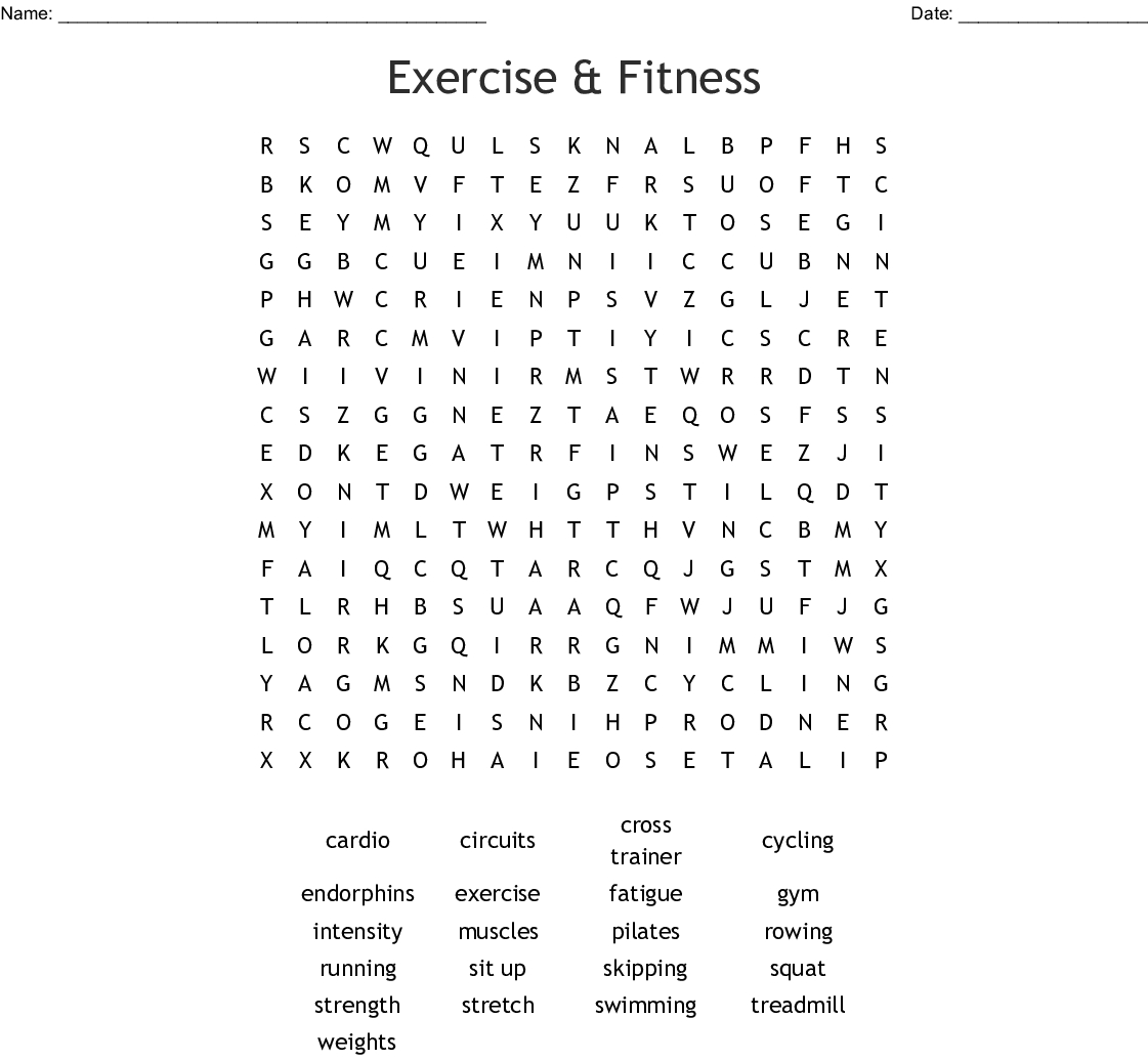 Exercise &amp;amp; Fitness Word Search - Wordmint