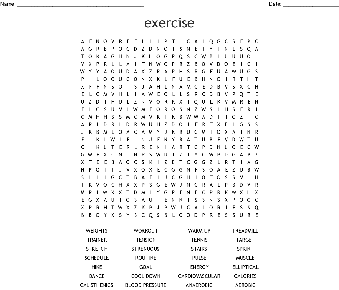 Exercise Word Search - Wordmint