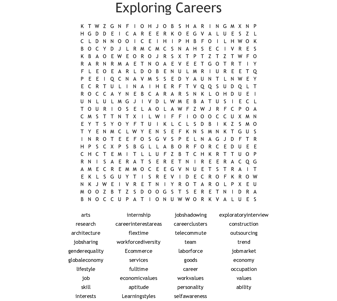 Exploring Careers Word Search - Wordmint