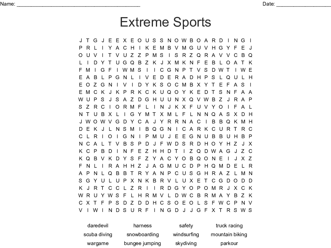 Extreme Sports Word Search - Wordmint