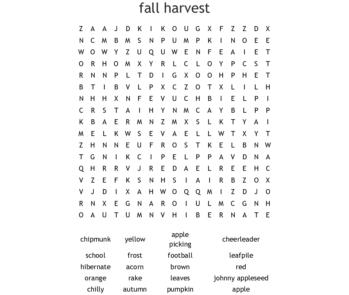 Fall Harvest Word Search - Wordmint