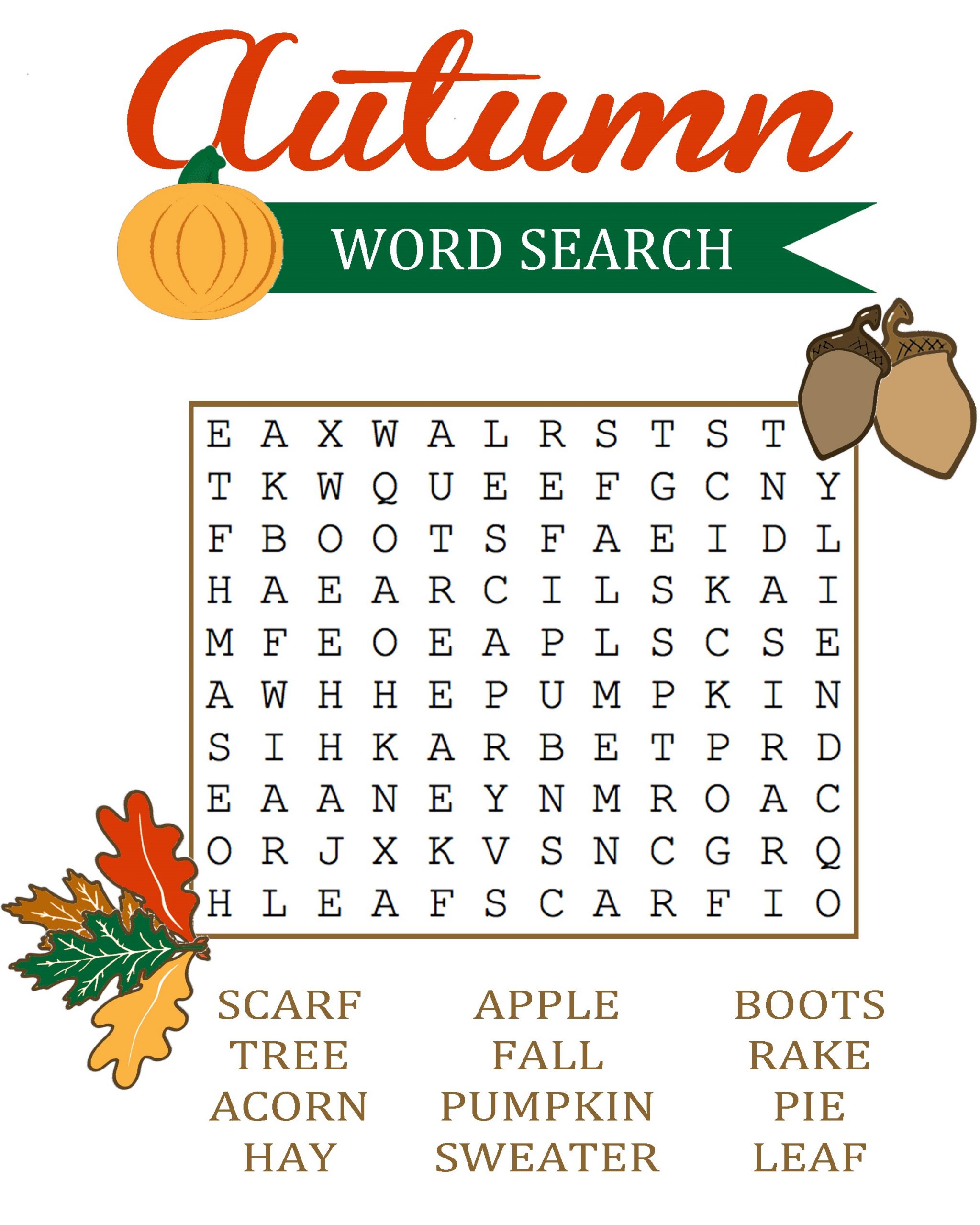 Fall Word Search Puzzle Answers