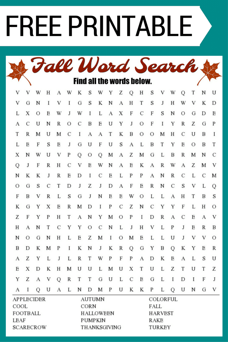 Fall Word Search Printable