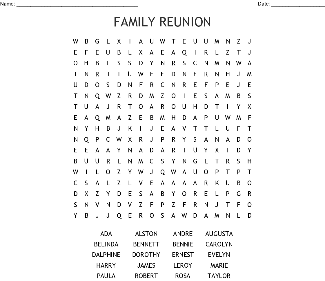 Family Reunion Word Search - Wordmint