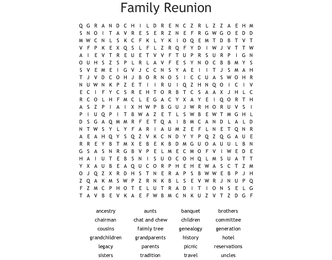 Family Reunion Word Search - Wordmint