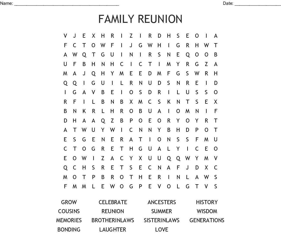 Family Reunion Word Search - Wordmint