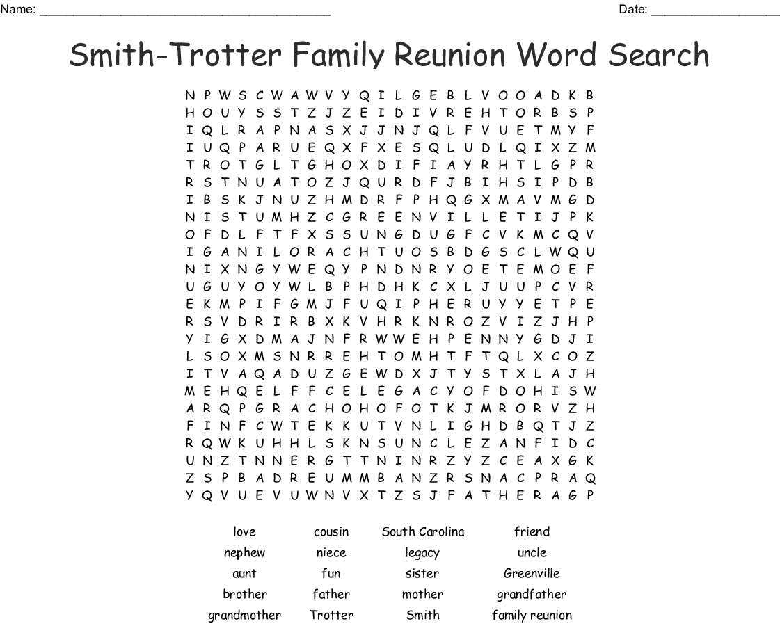 Family Reunion Word Search - Wordmint