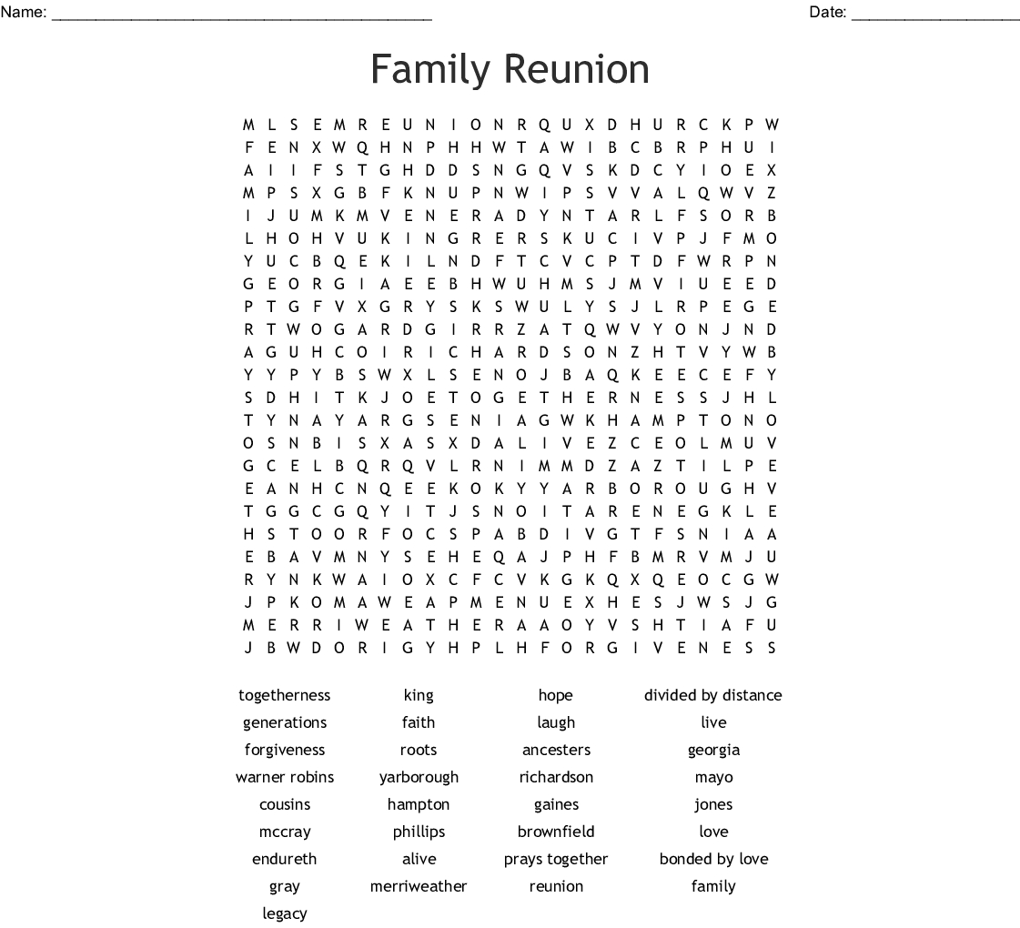 Printable Family Reunion Word Search Word Search Printable