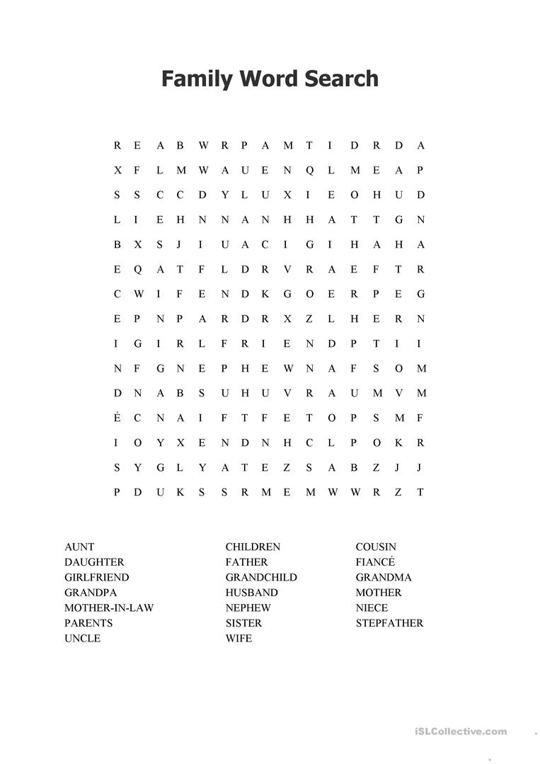 Family - Word Search - English Esl Worksheets For Distance