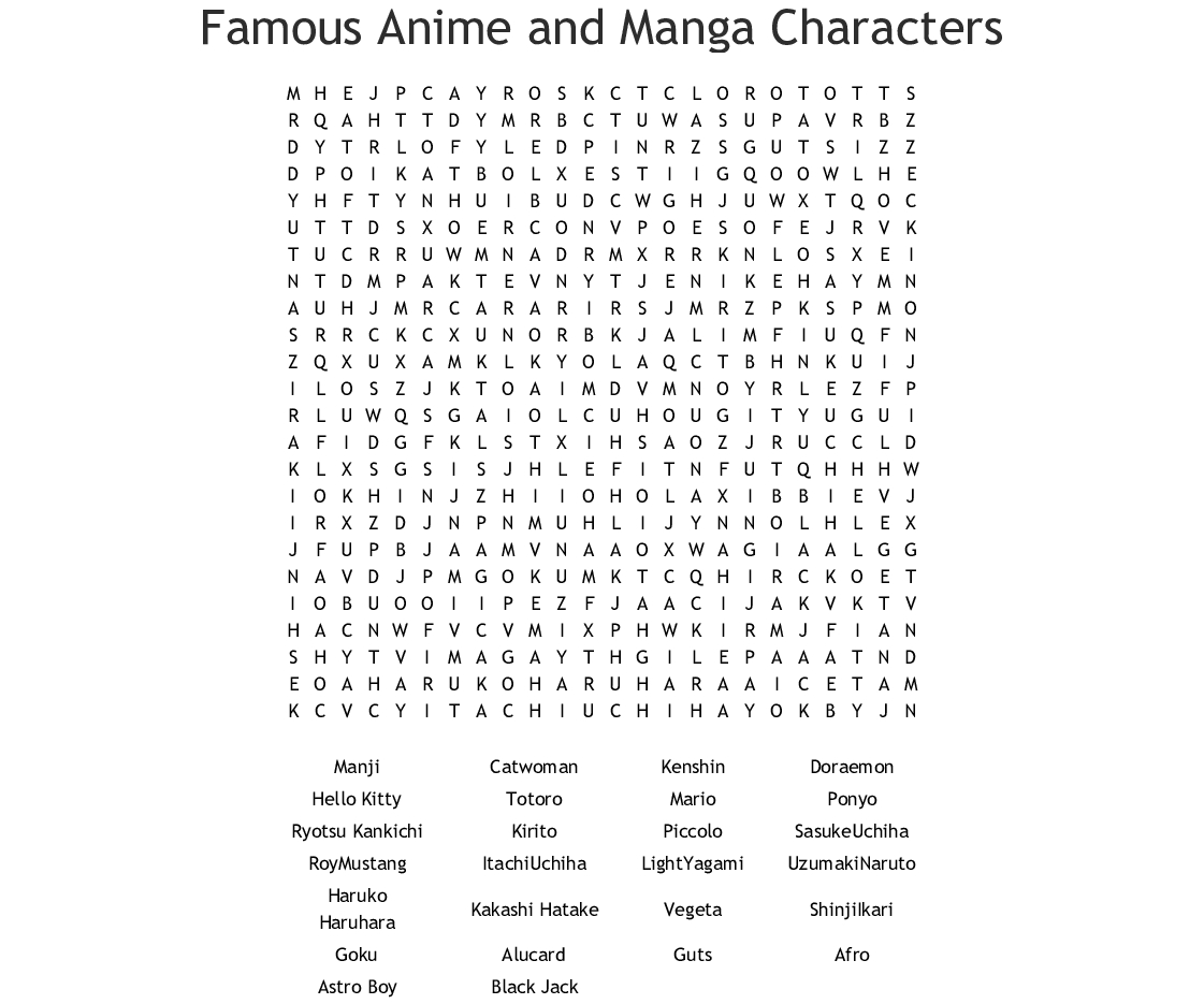 Dragon Ball Z Word Search Printable - Word Search Printable