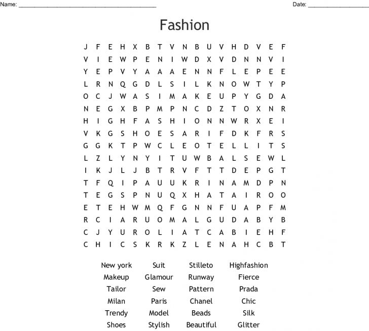 Fashion Word Search Puzzles Printable