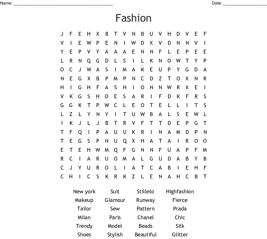 Fashion Word Search Wordmint Word Search Printable