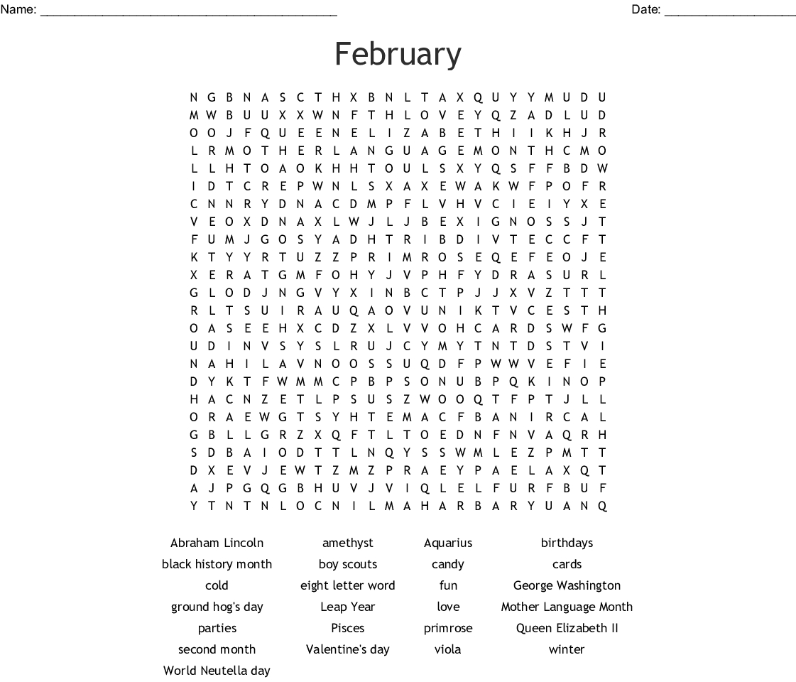 February Word Search - Wordmint