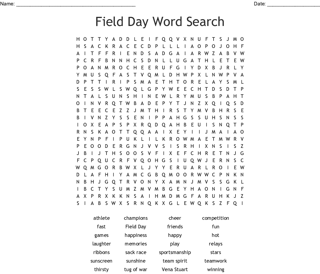 Field Day Word Search - Wordmint