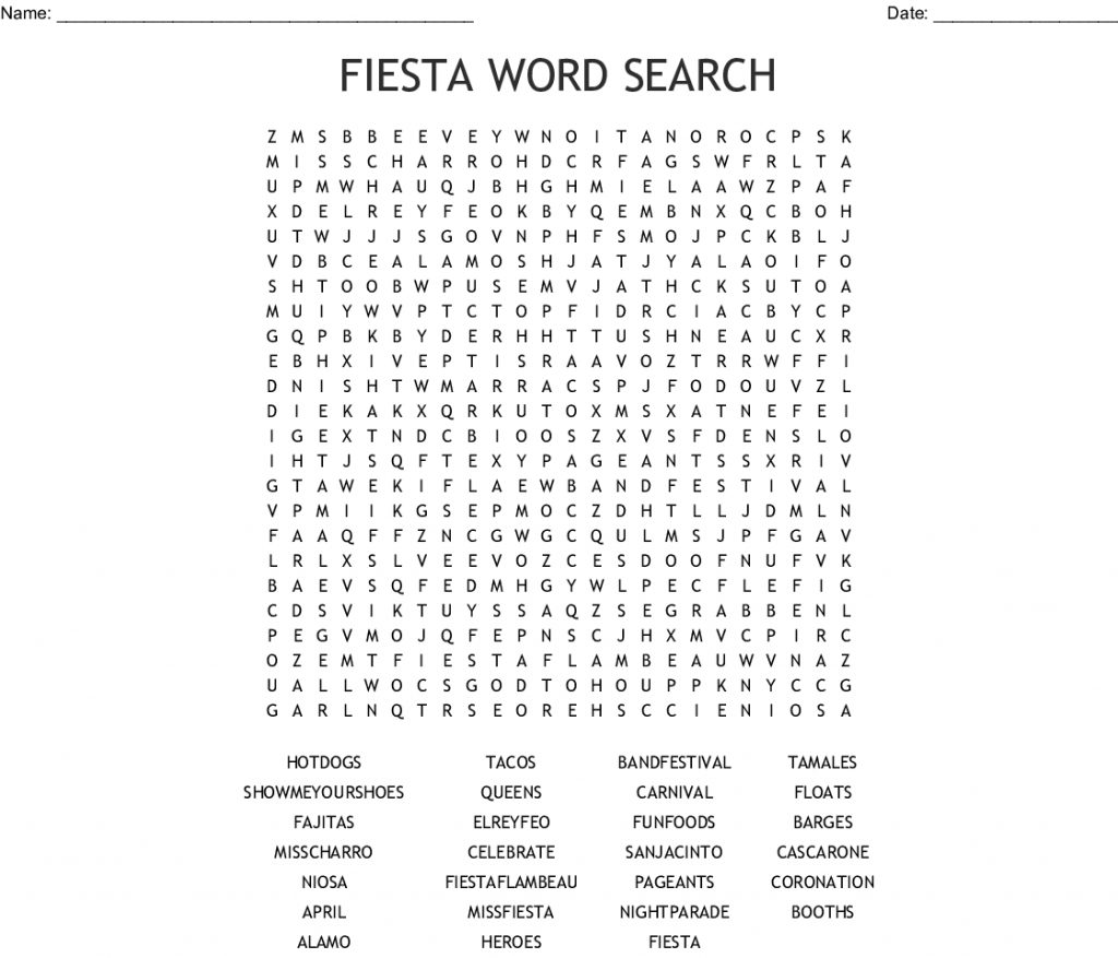 Fiesta Word Search Wordmint Word Search Printable