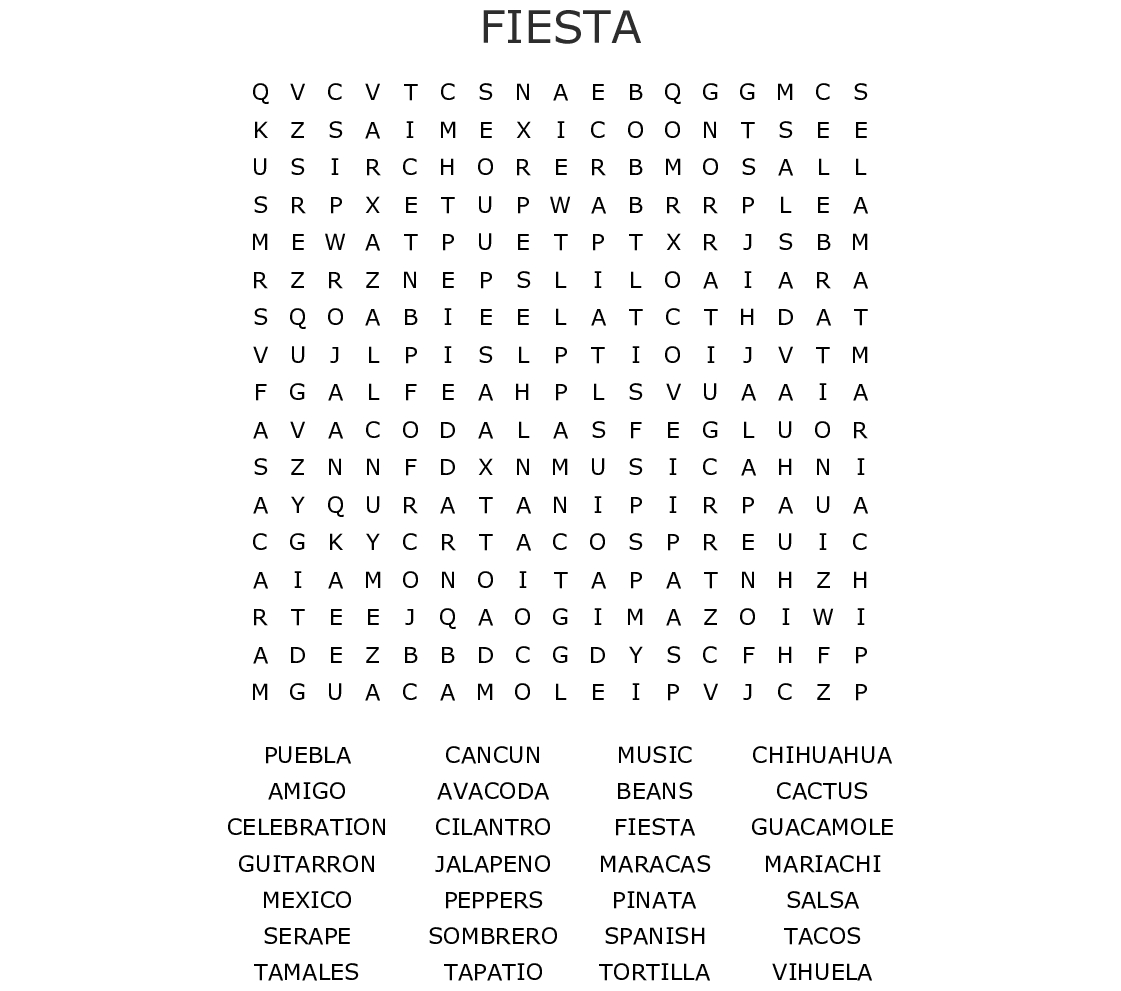 Fiesta Word Search - Wordmint